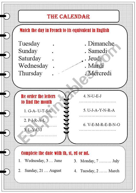The Calendar Esl Worksheet By Saerens