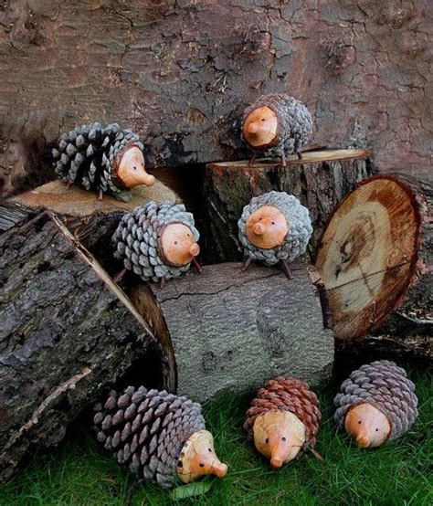 Handmade Hedgehog From A Pine Cone With Hand Turned Willow Face Fir