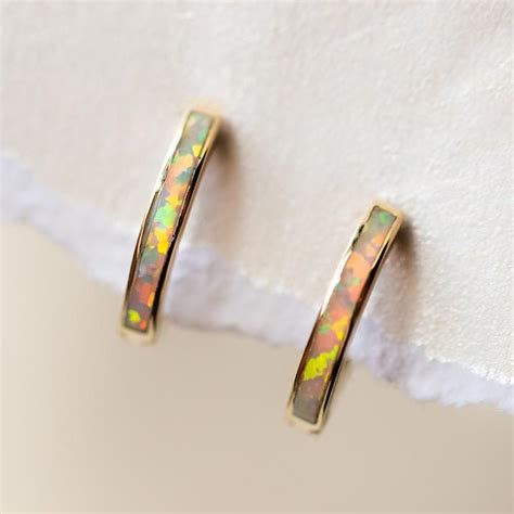 Unique Opal Earrings From Local Eclectic These Solid Gold Mini Hoops