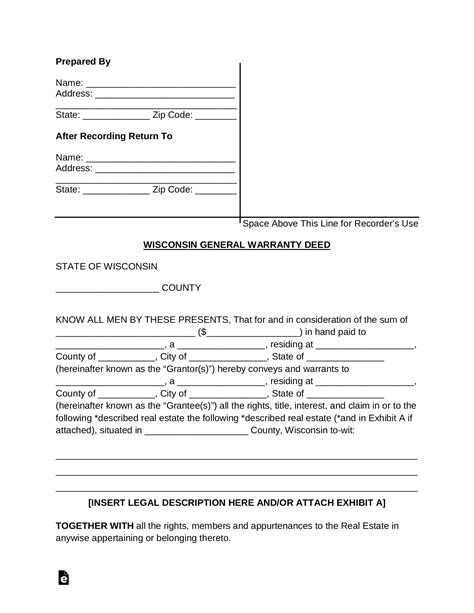 Free Wisconsin General Warranty Deed Form Pdf Word Eforms