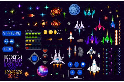 Space Game Asset 8 Bit Pixel Art Object Illustrations ~ Creative Market