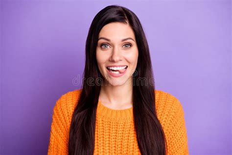 Photo Portrait Of Brunette With Long Hair Playful Showing Tongue