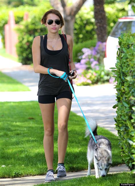 miley cyrus works out in short shorts photos huffpost entertainment