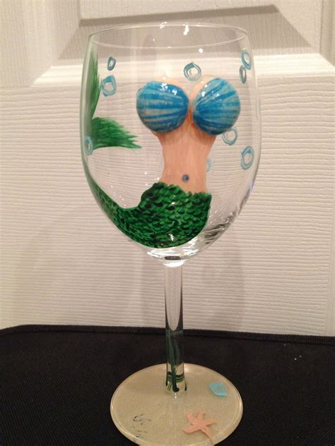 Blue Mermaid Painted Wine Glass Wine Glass Crafts Diy Wine Glass Hand Painted Wine Glasses