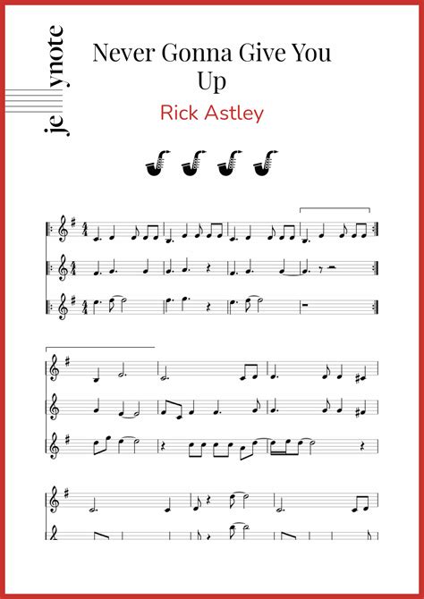 Rick Astley Never Gonna Give You Up Saxophone Sheet Music Jellynote