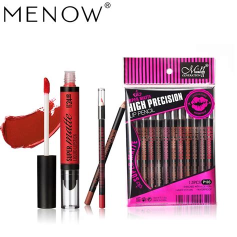 Menow Brand Professional Beauty Makeup Set Waterproof Longlasting Lip Glossand12pcs Lip Liner