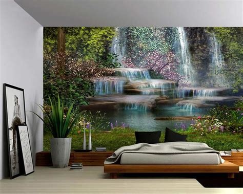 Enchanted Waterfall Fantasy Forest Large Wall Mural Etsy Vinyl