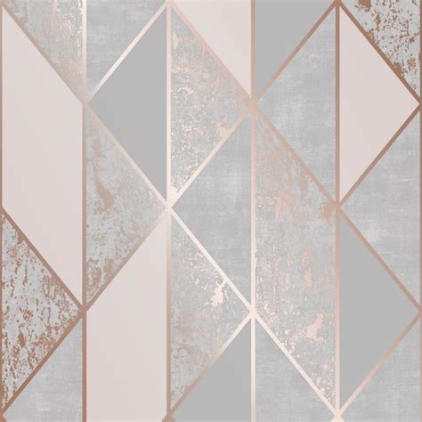 Graham And Brown Wallcoverings Milan Geo Rose Gold And Grey Removable