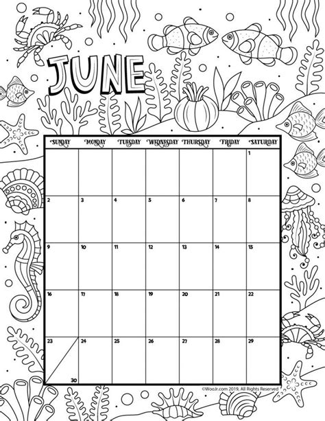 June 2019 Coloring Calendar Woo Jr Kids Activities Coloring