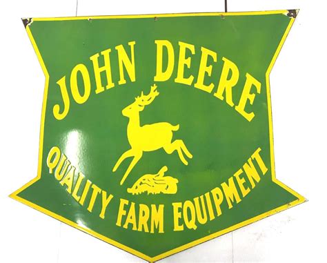 John Deere Farm Implements Porcelain Enamel Sign 30x28 Inches Double