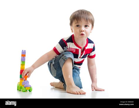 Kid Playing With Building Blocks Stock Photo Alamy
