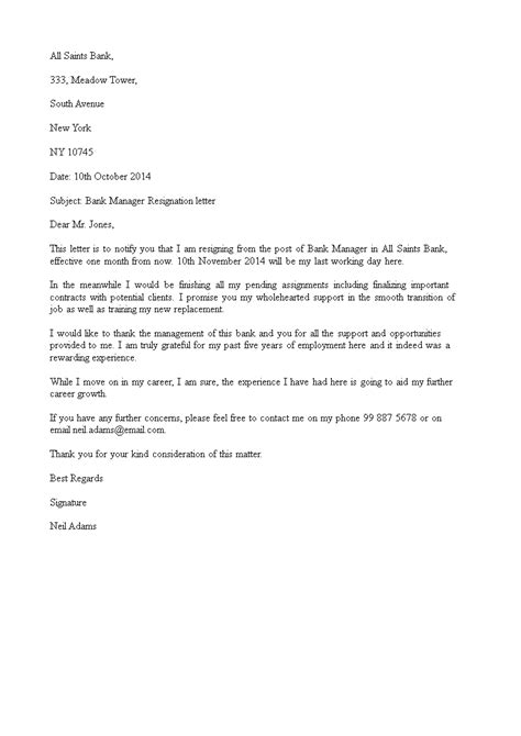 Official Bank Manager Resignation Letter Templates At