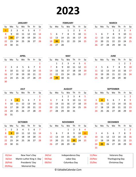 Free Download Printable Calendar 2023 Large Box Holidays Listed