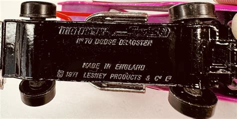 Retro Drag Car Matchbox Superfast Dodge Dragster No70 1971 Neon Pink