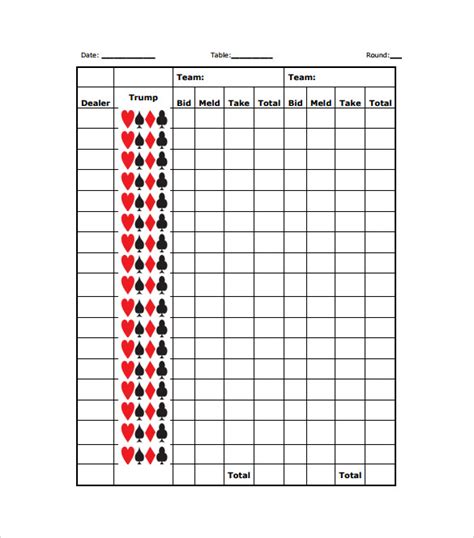 Pinochle Score Card Pinochle Scoresheet Pinochle Score Pads Printable