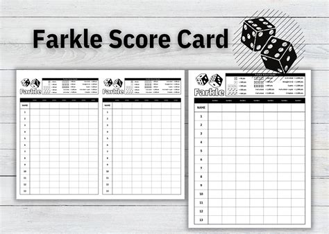 Farkle Score Card Farkle Score Pad Dice Game Card Farkle Game