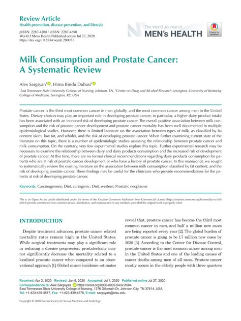 Pdf Milk Consumption And Prostate Cancer A Systematic Review