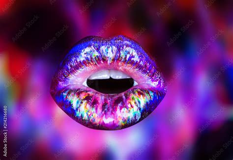 Ultra Violet Purple Lips Isolated On Purple Background Rainbow Lip