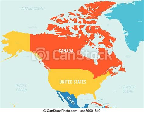 North America Map 4 Bright Color Scheme High Detailed Political Map