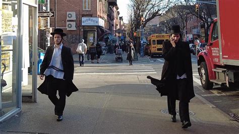 Walking Hasidic Jewish Community Of Williamsburg Brooklyn During