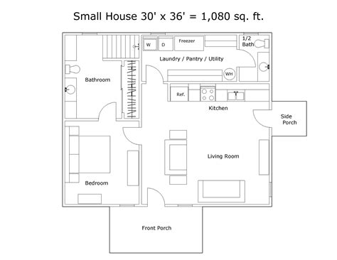 Small House Floor Plan 30 Feet X 36 Feet 1080 Square Feet Etsy Canada