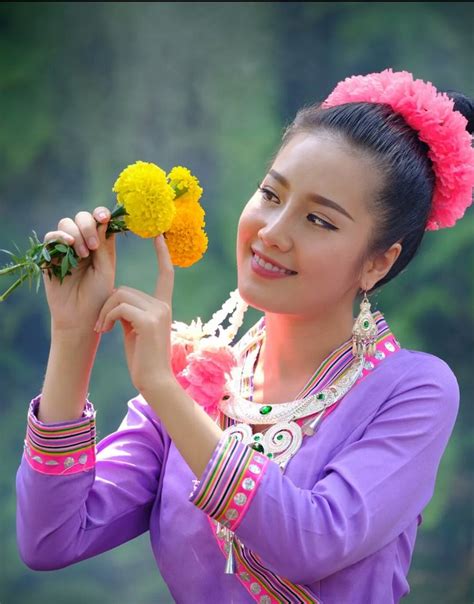 Laos Woman Beautiful Laos Girl In Tribe Costume Asian Woman Wearing Traditional Laos Culture