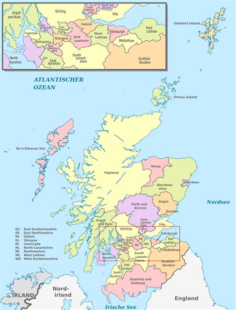 Zu sehen gibt es wildlebende großsäugetiere ansonsten sind die hügeligen landschaften von wiesen und moore bedeckt. Datei:Scotland, administrative divisions - de - colored ...