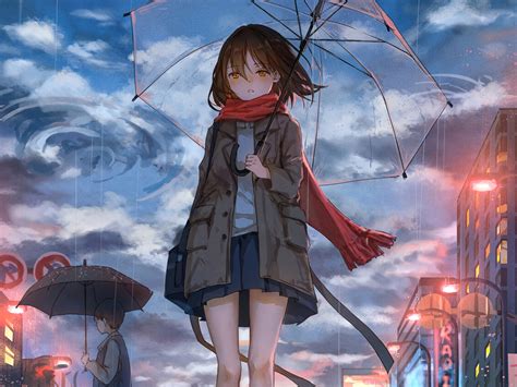 1600x1200 anime girl rain umbrella wind 5k wallpaper 1600x1200 resolution hd 4k wallpapers