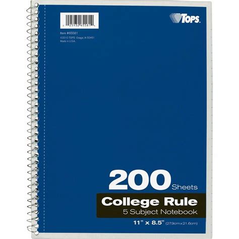 Tops 5 Subject College Ruled Notebooks Letter Notebooks Tops