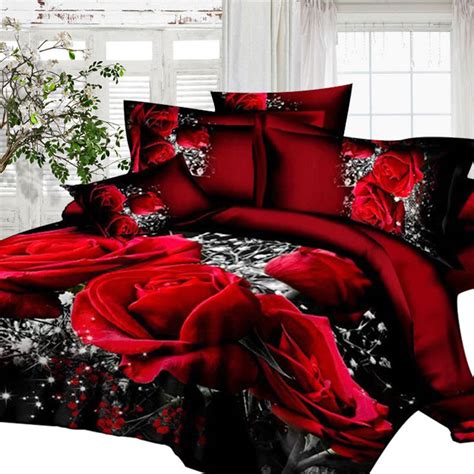 Pcs D Big Red Rose Bedding Flower Print Duvet Cover Comforter Bed Set