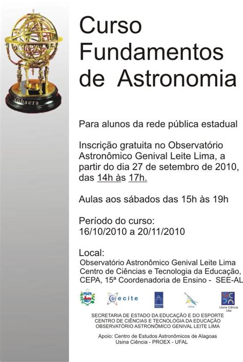 Inscrições Abertas Para O Curso De Fundamentos De Astronomia No Oagll