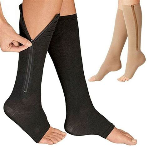 Unisex Compression Socks Zip Zipper Leg Support Open Toe Knee Long Sox Stocking Ebay