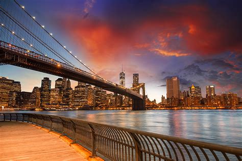 Fonds Decran Usa Rivières Ponts Maison Brooklyn New York Nuit Villes