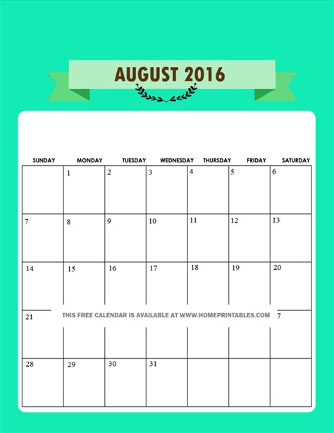 Get Your Free Printable August 2016 Calendar Home Printables