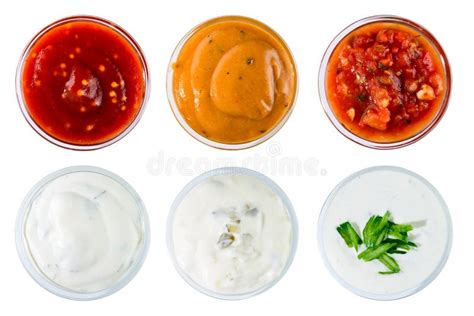 Set Of Different Delicious Sauces For Dishes Isolated On White B Stock