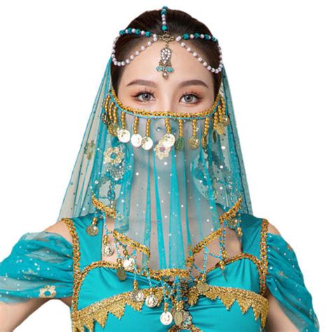 Ladies Face Veil Belly Dance With Sequin Coins Bead Ethnic Retro Costume Cosplay Ebay