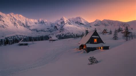 1366x768 Evening In Winter Snowy House 1366x768 Resolution Wallpaper