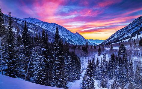 640x960px Free Download Colorful Winter Sunset In Little Cottonwood