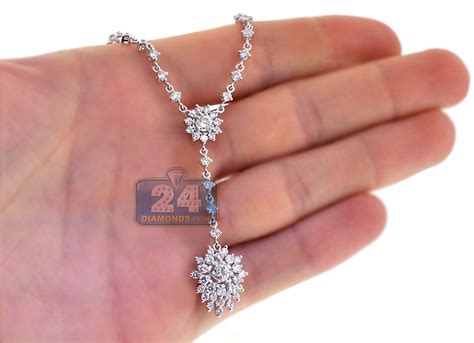 Womens Diamond Cluster Y Shape Necklace 18k White Gold 361ct