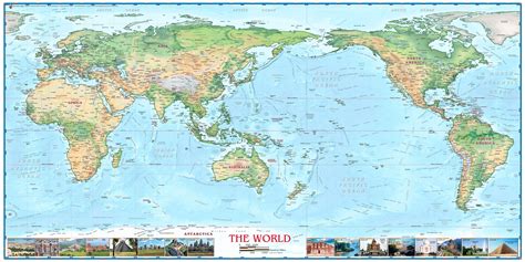 World Physical Pacific Centered Wall Map By Compart Maps