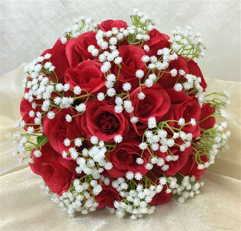 Artificial Silk Flower Red Rosesbabys Breath Flowers Bridal Wedding