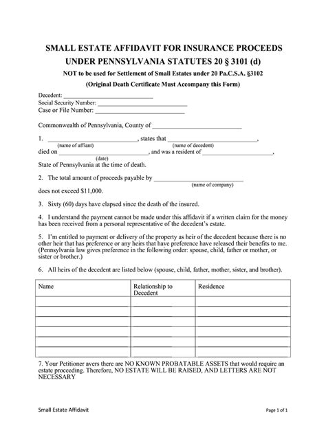 Pennsylvania Small Estate Affidavit Fill Online Printable Fillable Blank Pdffiller