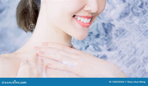 Woman In Shower Washing Body Stock Photo Image Of Moisturize Girl