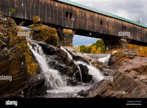 Waterfalls Under Bath River Covered Bridge In New Hampshire The Old