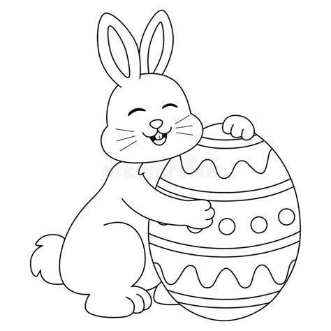 Rabbit Hugging Easter Egg Isolated Coloring Page Stock Vector