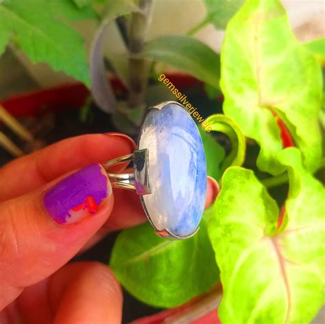 Natural Rainbow Moonstone Ring 925 Sterling Silver Ring Blue Etsy