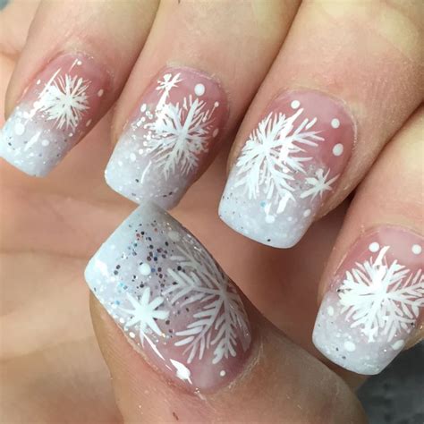 Snowflake Holiday Nails Ombré Glitter French Tip Holiday Nails