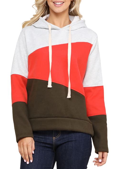doublju womens color block pullover hoodie sweatshirts