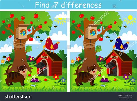 Find 7 Differences Game Children Cat Stock Vector Royalty Free