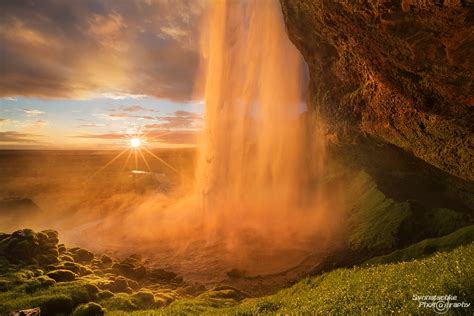 Seljalandsfoss At Sunset Waterfalls Iceland Europe Synnatschke